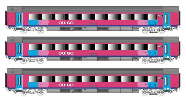 LS Models 43058DC  - Spur H0 3-tlg. Set Personenwagen I11 "OUIGO", Ep. VI