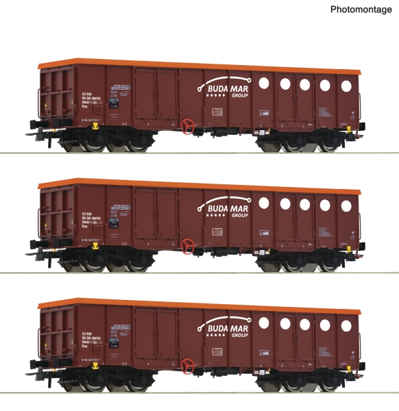 Roco 6600087 - 3-tlg. Set: Offene Güterwagen, Budamar