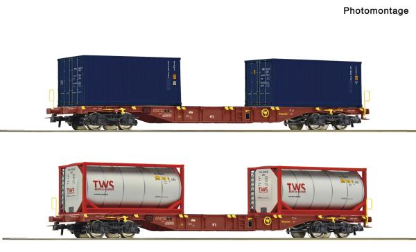 Roco 6600364 Spur HO 2-tlg. Set: Containertragwagen, Touax