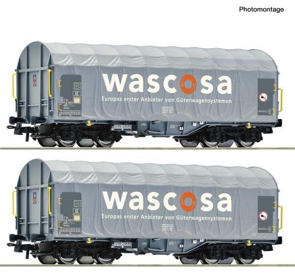 Roco 6600389 Spur HO 2-tlg. Set: Schiebeplanenwagen, Wascosa