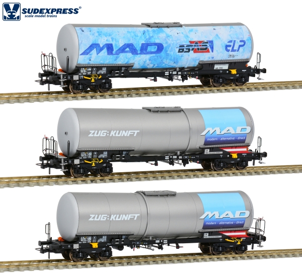 Sudexpress T783905 - Spur TT 3er Set Kesselwagen Zacns 'Mad Bsas ELP, Zugkunft', BSAS, Ep.VI