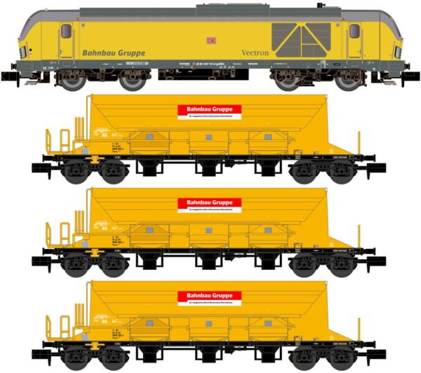 Lemke Collektion LC 96003S Spur N  Bauzug Diesellok BR 247 + 3x Schotterwagen DB, Ep.VI, Sound