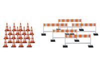 Herpa 052566-002 - Pylonen (20 Stück), Absperrschranken (5 Stück), silber/leuchtrot