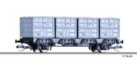 Tillig 14913 - Spur TT Behältertragwagen BT mit vier Haus-zu-Haus Behältern, DR, Ep.III