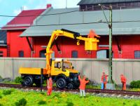 Kibri 14991 - Spur H0 Zweiwege UNIMOG GleisBau mit Arbeitskran und Korb