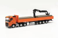 Herpa 316088 - Volvo FH FD 2020 Pritschen-Sattelzug mit Ladekran 3a/3a