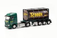 Herpa 316637 - Mercedes-Benz Actros 18 Streamspace 2.3 Tankcontainer-Sattelzug 'Rinnen'