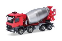 Herpa 319133 - Spur HO Mercedes-Benz Arocs M Betonmischer-LKW 4-achs, rot/silber