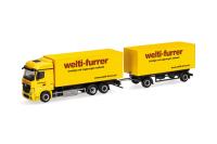 Herpa 319355 - Spur HO Mercedes-Benz Actros Bigspace Wechselkoffer-Hängerzug "Welti-Furrer"
