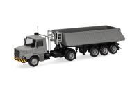 Herpa 319713 - Spur HO Scania Hauber Kipp-Sattelzug, grau/gelb