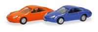 Herpa 066945 - Spur N 2er Set Porsche 911, gulforange/maritimblau