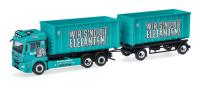 Herpa 321457 - Spur H0 MAN TGS TM Abrollmulden-Hängerzug, türkis