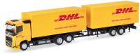 Herpa 321501 - Spur H0 Volvo FH Flachdach 2020 Wechselkoffertandem-Hängerzug "DHL"