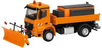Herpa 321853 - Spur H0 MB Arocs S 18 Dreiseitenkipper-LKW 2achs mit Streuaufbau, kommunalorange