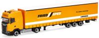 Herpa 322164 - Spur H0 Scania CS 20 Hochdach Lowliner-Gardinenplanen-Sattelzug 15m "FriedSped"