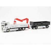 Herpa 315999 - Scania CR Baustoff-Hängerzug mit Ladekran "Gebrüder Melmer" AT