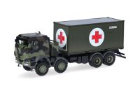 Herpa 747219 - Spur HO Iveco Trakker 8x8 mit 20 ft. Container "Bundeswehr / Rotes Kreuz"