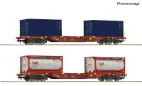 Roco 6600364 Spur HO 2-tlg. Set: Containertragwagen, Touax