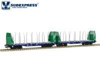 Sudexpress T657010 - Spur TT Holztransportwagen Sggmrrs 90 'GigaWood', VTG, Ep.VI, blau-grün, 010-7