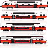 Jägerndorfer 14000 - Spur HO Triebzug Rh 4734 KISS, 4-tlg. ÖBB Cityjet, Ep.VI, AC